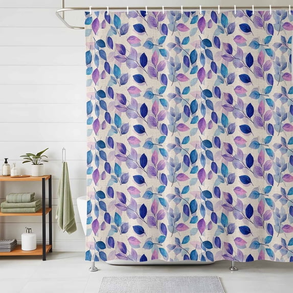 Shower Curtain Tree Leaf Shower Curtains for Bathroom Decor, Waterproof Polyester Shower Curtain Set with Hooks, Standard Size 72" x 72" Watercolor Blue Purple