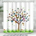 thumbnail image 1 of Shower Curtain, Tree Shower Curtains for Bathroom, White Fabric Shower Curtain Colorful Floral Leaves Butterfly Shower Curtain Sets, Bathroom Shower Curtain Liner with Hooks 72 x 72 Inches, 1 of 6