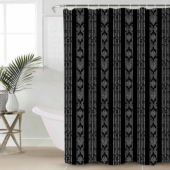 Shower Curtain, Tribal Boho Geometric Stripes Waterproof Shower Curtain Set with Hooks for Bathroom Showers,Stalls and Bathtubs,60x72In Black