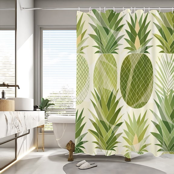 Shower Curtain Tropical Green Leaves Waterproof Polyester Bathroom Curtain with Hooks, Botanical Farmhouse Bath Decor 66"x72"