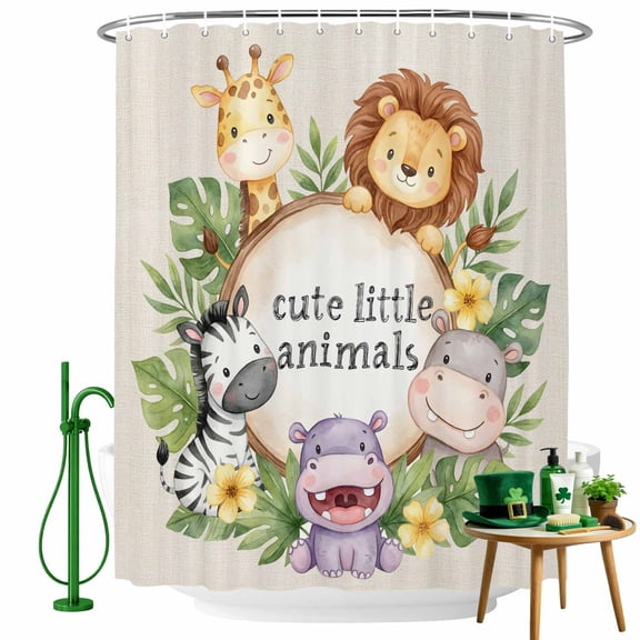 Shower Curtain, Tropical Plants Haemorrhoids Lions Zebra Waterproof Shower Curtain Set with Hooks for Bathroom Showers,Stalls and Bathtubs,36x72In Cute Little Animals