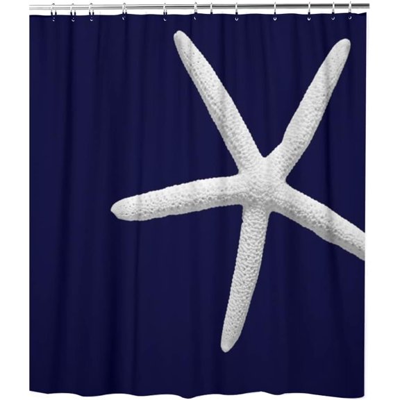 Shower Curtain Tropical Starfish on Navy Blue Waterproof Machine Washable Fabric Bathroom Decor Bath Curtains with Plastic hookss 72 x 72 Inches