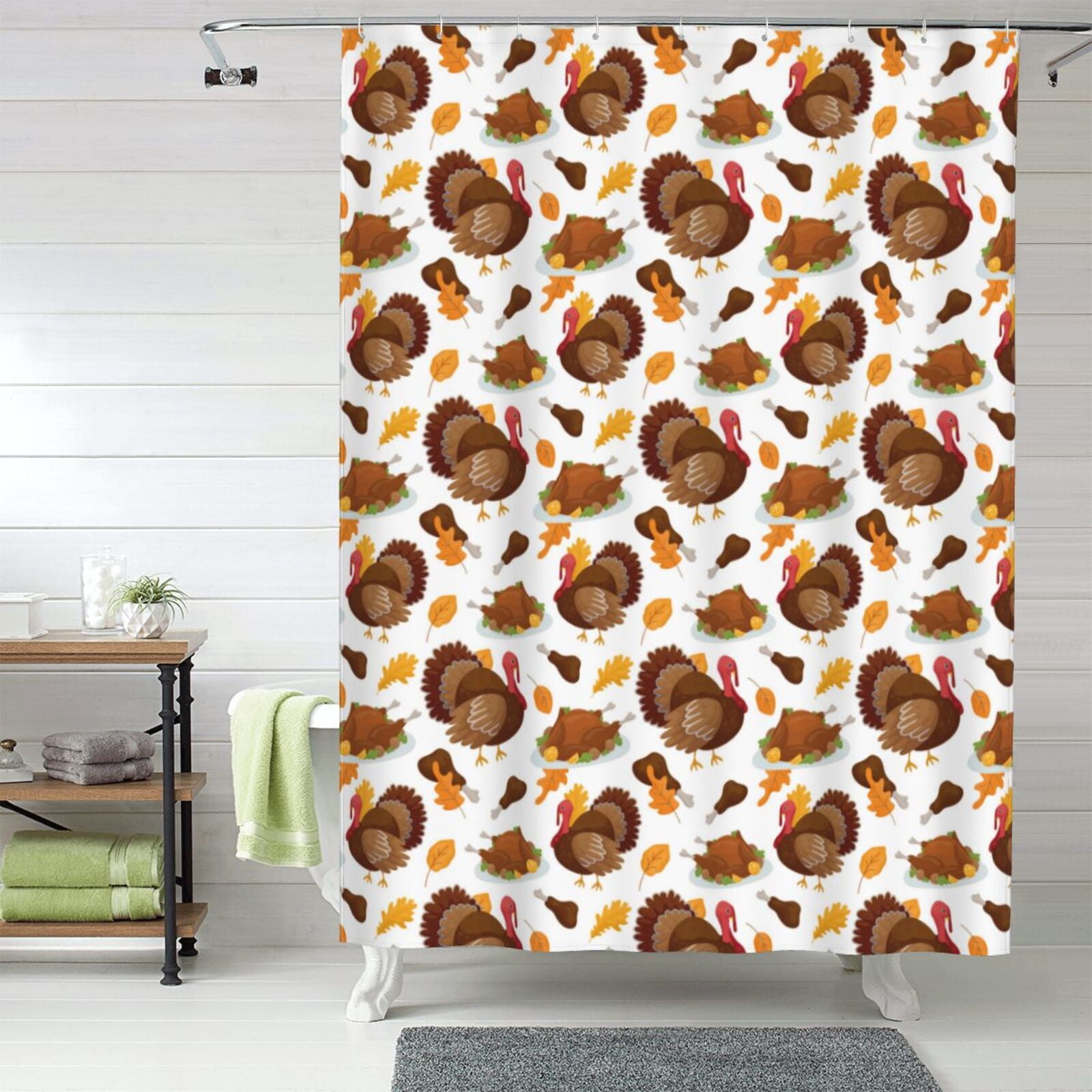 Shower Curtain, Turkey And Thanksgiving3 Waterproof Fabric Plastic
