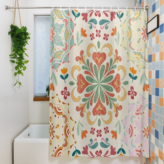 Shower Curtain, Turkey Floral Pattern Waterproof Polyester Fabric Bath Curtain with Hooks for Bathroom Bathtub Stalls, Retro Bohemian Art 36x72IN