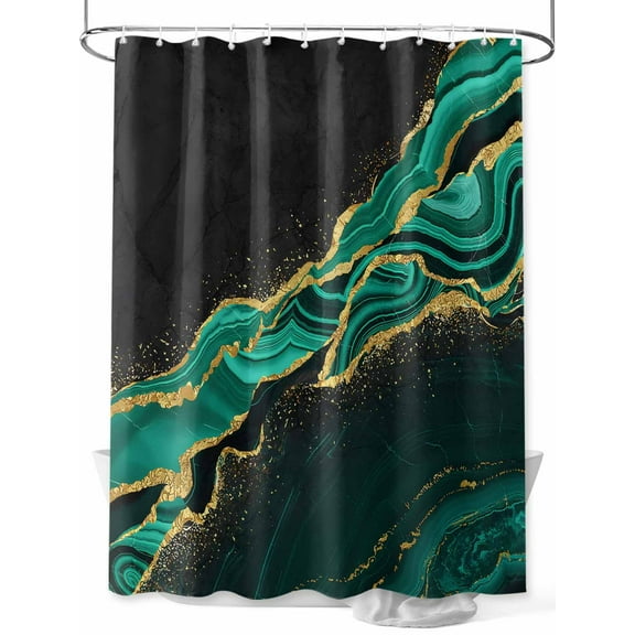 Shower Curtain Turquoise Abstract Marble Bathroom Curtains with Hooks, Waterproof Fabric Black Malachite Gold Veins Bath Shower Curtains Set for Bathroom Bathtubs Decor 36x72 Inch