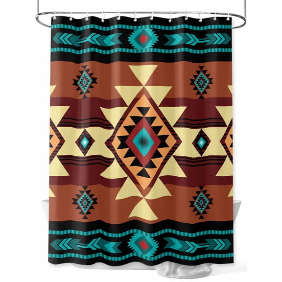 Shower Curtain Turquoise Brown Boho Bathroom Curtains with Hooks, Waterproof Fabric Native Southwest Ethnic Bath Shower Curtains Set for Bathroom Bathtubs Decor 72x72 Inch