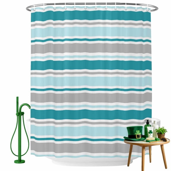 Shower Curtain, Turquoise Gray Striped Waterproof Shower Curtain Set with Hooks for Bathroom Showers,Stalls and Bathtubs,36x72In Geometric Horizontal Stripes