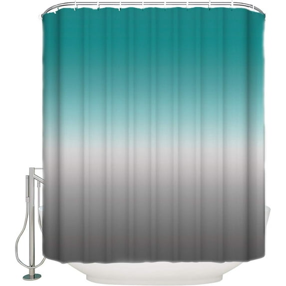 Shower Curtain Turquoise Grey Gradient Fabric Bath Curtains Solid Color Ombre Bathroom Decor Sets with Hooks Waterproof 72x72inch