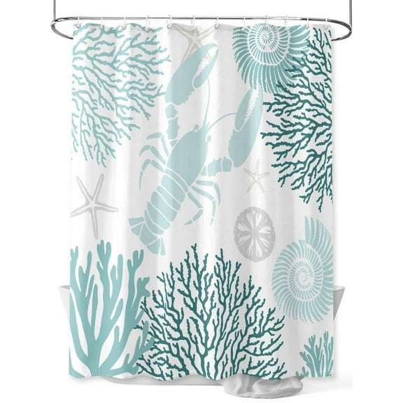 Shower Curtain Turquoise Lobster Bathroom Curtains with Hooks, Waterproof Fabric Coral Starfish Shell Bath Shower Curtains Set for Bathroom Bathtubs Decor 72x72 Inch