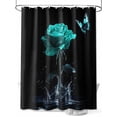 thumbnail image 1 of Shower Curtain Turquoise Rose Bathroom Curtains with Hooks, Waterproof Fabric Butterfly Splash Black Bath Shower Curtains Set for Bathroom Bathtubs Decor 36x72 Inch, 1 of 8