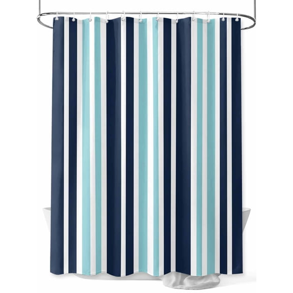 Shower Curtain Turquoise Striped Bathroom Curtains with Hooks, Waterproof Fabric Navy Blue Vertical Stripes Bath Shower Curtains Set for Bathroom Bathtubs Decor 36x72 Inch