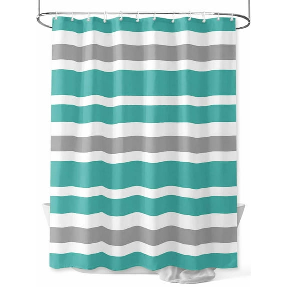 Shower Curtain Turquoise, White and Grey Stripes Shower Curtains for Bathroom, Waterproof Polyester Shower Curtain Set with Hooks, Extra Long 72" x 78" Striped Pattern