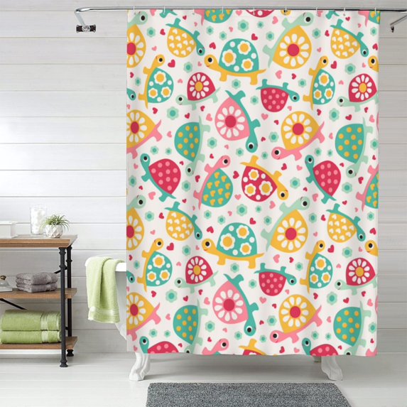 Shower Curtain, Turtle Flower Waterproof Fabric Plastic Shower Curtain, Drying Fast Bathroom Curtain with 9 Buttonholes, Ruffle Shower Curtain 60x72in
