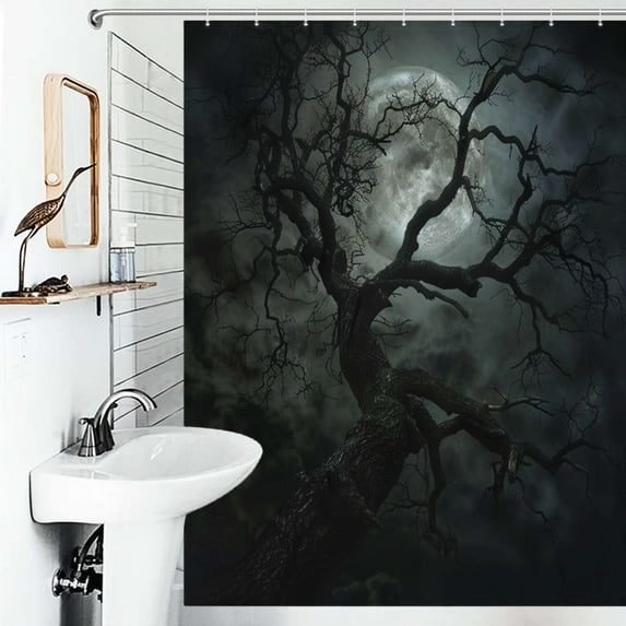 Shower Curtain Twisted Tree And Surreal Moon Bathroom Waterproof Polyester Home Ration Curtain With Hook