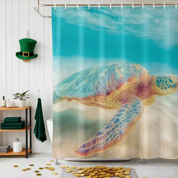 Shower Curtain, Underwater Ocean Sea Turtle Waterproof Shower Curtain Set with Hooks for Bathroom Showers,Stalls and Bathtubs,72x72In Summer Marine Life Beach