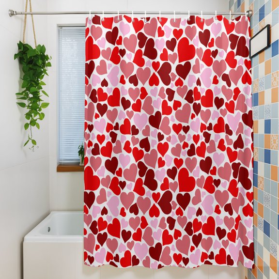 Shower Curtain, Valentine's Day Love Heart Shape Waterproof Polyester Fabric Bath Curtain with Hooks for Bathroom Bathtub Stalls, Red Pink Love 36x72IN