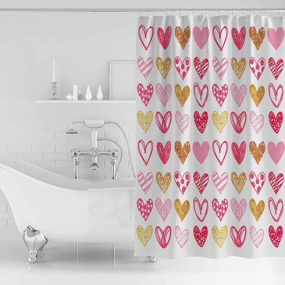 Shower Curtain Valentine''s Day Pink Yellow Love Heart Type Polyester Fabric Shower Curtain with Hooks,Waterpoof Shower Curtains for Bathroom Showers and Bathtubs 72x84in