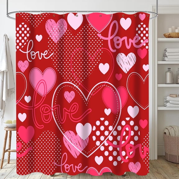 Shower Curtain Valentines Day Shower Curtain Romantic Red Rose Heart Valentine'S Day Gnomes Shower Curtain Set Valentines Day Lovers Bathroom Accessories With Hooks Bathroom Curtains