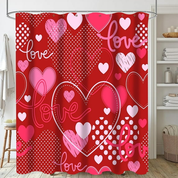 Shower Curtain Valentines Day Shower Curtain Romantic Red Rose Heart Valentine'S Day Gnomes Shower Curtain Set Valentines Day Lovers Bathroom Accessories With Hooks Bathroom Curtains