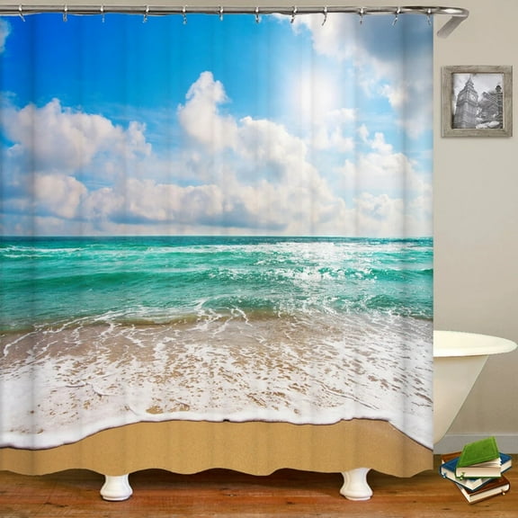 Shower Curtain Various Sea Beach Scenery Seaside 3D Printing Shower Curtain Polyester Waterproof Home Decor Curtain 180x180cm