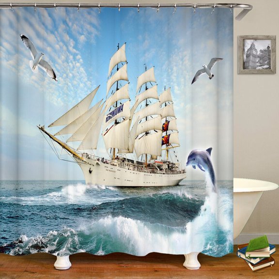 Shower Curtain Various Seaside Sunny Beach Scenery 3D Printing Shower Curtain Polyester Waterproof Home Decor Curtain 180x180cm