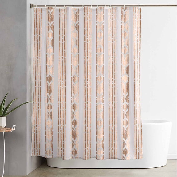 Shower Curtain, Vintage Bohemian Stripes Waterproof Shower Curtain Set with Hooks for Bathroom Showers,Stalls and Bathtubs,48x72In Orange and Grey