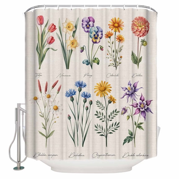 Shower Curtain, Vintage Chic Colored Blooming Flower Waterproof Shower Curtain Set with Hooks for Bathroom Showers,Stalls and Bathtubs,36x72In Retro Burlap Floral