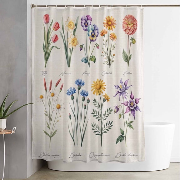Shower Curtain Vintage Chic Colored Blooming Flower Waterproof Shower Curtain Set with Hooks for Bathroom Showers,Stalls and Bathtubs,54x78InRetro Burlap Floral