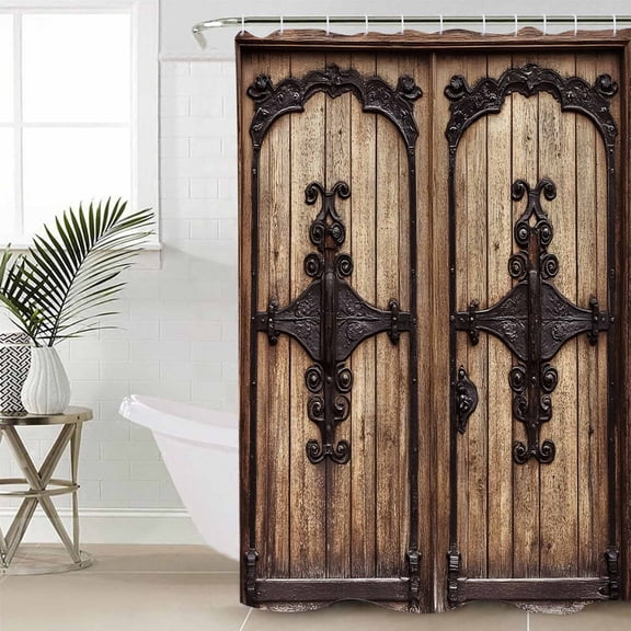 Shower Curtain Vintage Farm Doors Waterproof Shower Curtain Set with Hooks for Bathroom Showers,Stalls and Bathtubs,48x72In Country Wooden Boards