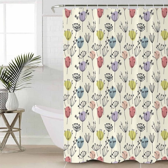 Shower Curtain, Vintage Farm Flowers Dandelion Waterproof Shower Curtain Set with Hooks for Bathroom Showers,Stalls and Bathtubs,60x72In Colorful Country Floral Art