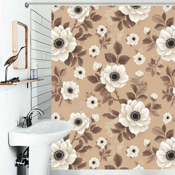 Shower Curtain Vintage Floral Pattern Polyester Waterproof Home Ration Curtain With Hook