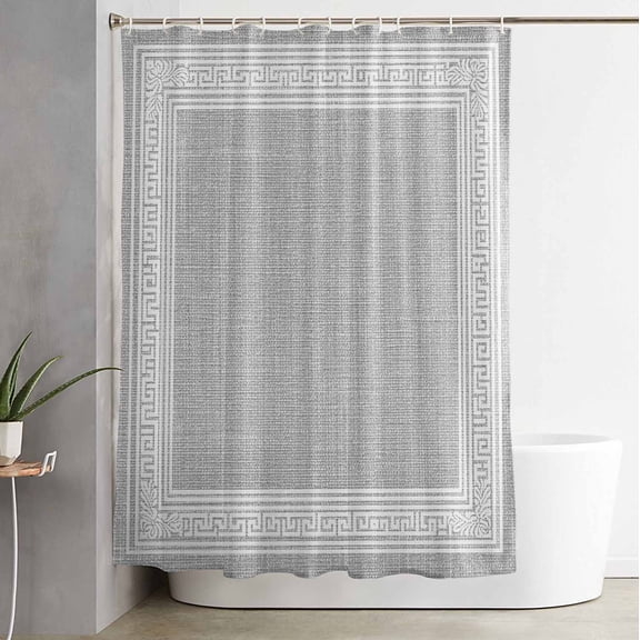 Shower Curtain Vintage Key Pattern Grey Linen Waterproof Shower Curtain Set with Hooks for Bathroom Showers,Stalls and Bathtubs,54x78InAbstract Square Texture