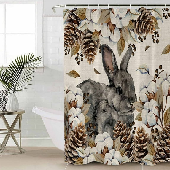 Shower Curtain Vintage Rabbits Cotton Waterproof Shower Curtain Set with Hooks for Bathroom Showers,Stalls and Bathtubs,48x72In Countryside Pine Fruit on Linen