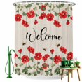 thumbnail image 1 of Shower Curtain, Vintage Red Flower Leaves Bees Waterproof Shower Curtain Set with Hooks for Bathroom Showers,Stalls and Bathtubs,36x72In Pastoral Floral on Linen, 1 of 9