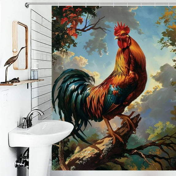 Shower Curtain Vintage Rooster Abstract Wild Rooster Colorful Bathroom Waterproof Polyester Home Ration Curtain With Hook