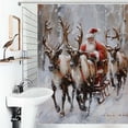 thumbnail image 1 of Shower Curtain Vintage Santa With Reindeer Bath Curtain Polyester Fabric Bathroom Ration With Hooks, 1 of 4