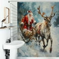 thumbnail image 1 of Shower Curtain Vintage Santa With Reindeer Polyester Waterproof Home Ration Curtain With Hook, 1 of 4