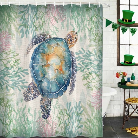 Shower Curtain, Vintage Sea Turtles Watergrass Waterproof Shower Curtain Set with Hooks for Bathroom Showers,Stalls and Bathtubs,60x72In Animal Plants on Linen