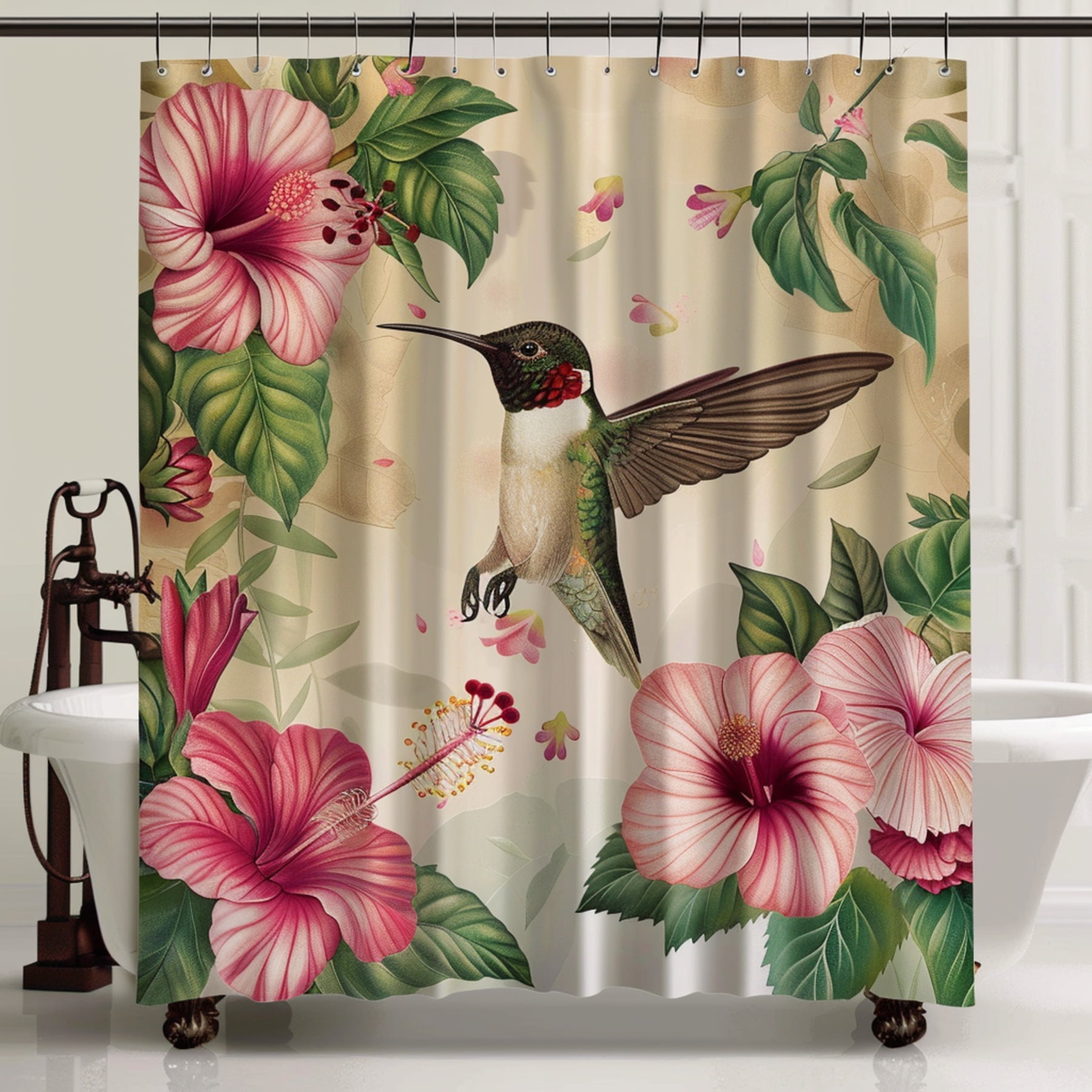 Shower Curtain: Vintage Style Bathroom Decor with Hummingbird and ...