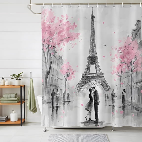 Shower Curtain,Vintage Towel Couple Pink Flower Waterproof Shower Curtain Set with Hooks for Bathroom Showers,Stalls and Bathtubs,72x72in,Watercolor Modern City Scene