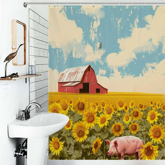 Shower Curtain Vivid Country Scene With Farm Animals Bath Curtain Polyester Fabric Bathroom Ration With Hooks