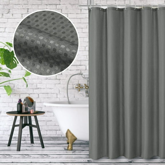 Shower Curtain - Waffle Textured Heavy Duty Thick Fabric Shower Curtains for Bathroom, Luxury Weighted Polyester Cloth Bath Curtain Set with 12 Plastic Hooks grey 180cm*180cm