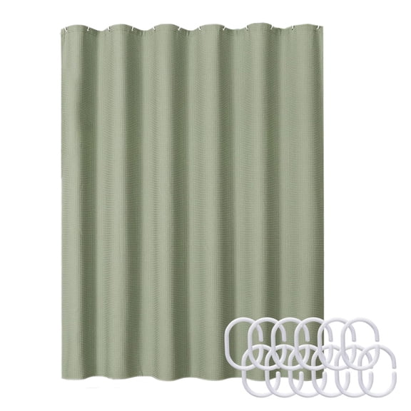 Shower Curtain Waffles Textured Heavy Duty Thick Fabric Shower Curtains for Bath 256GSM Luxurys Weighted Polyester Cloth Bath Curtain Set with 12 Hooks 71Wx71H