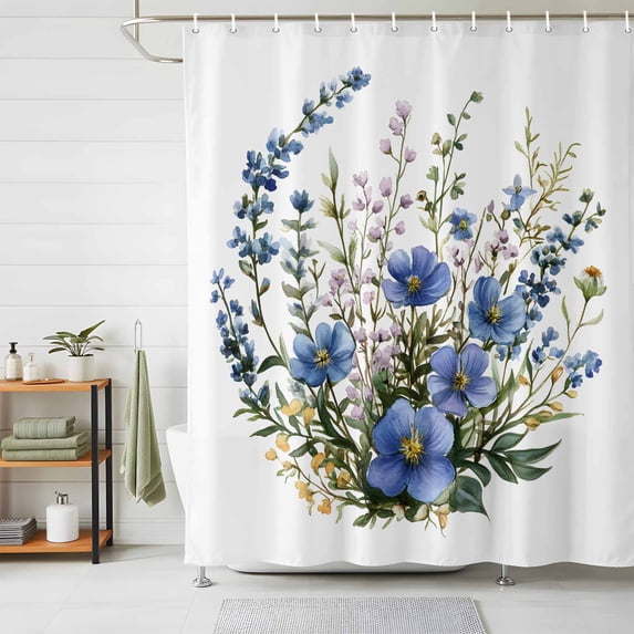 Shower Curtain Watercolor Blue Flower Shower Curtains for Bathroom Decor, Waterproof Polyester Shower Curtain Set with Hooks, Standard Size 72" x 72" Colorful Floral