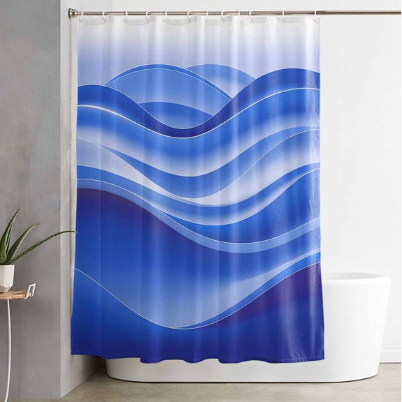 Shower Curtain, Watercolor Blue Gradient Wave Waterproof Shower Curtain Set with Hooks for Bathroom Showers,Stalls and Bathtubs,72x84In Abstract Geometric
