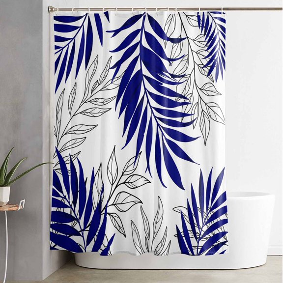 Shower Curtain Watercolor Blue Leaves Waterproof Shower Curtain Set with Hooks for Bathroom Showers,Stalls and Bathtubs,54x78InAbstract Geometric Art