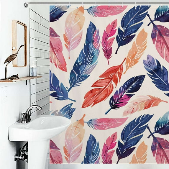 Shower Curtain Watercolor Bright Plumage Bath Curtain Polyester Fabric Bathroom Ration With Hooks