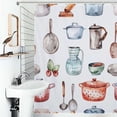 thumbnail image 1 of Shower Curtain Watercolor Cooking Utensils Bath Curtain Polyester Fabric Bathroom Ration With Hooks, 1 of 4