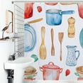 thumbnail image 1 of Shower Curtain Watercolor Cooking Utensils Bath Curtain Polyester Fabric Bathroom Ration With Hooks, 1 of 4