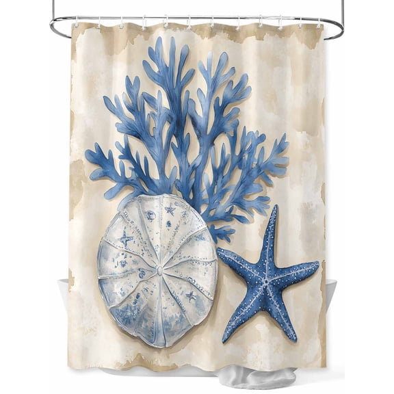 Shower Curtain, Watercolor Coral Starfish Ocean Coastal Vintage Washable Shower Curtain with Hooks Bath Decor Fabric Shower Curtains for Bathroom, Hotel, Stalls, Bathtubs, 36x78 Inch